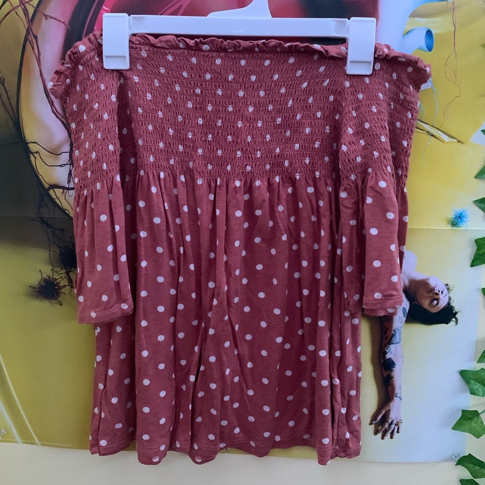 Polka Dot Off the Shoulder Mauve Top
